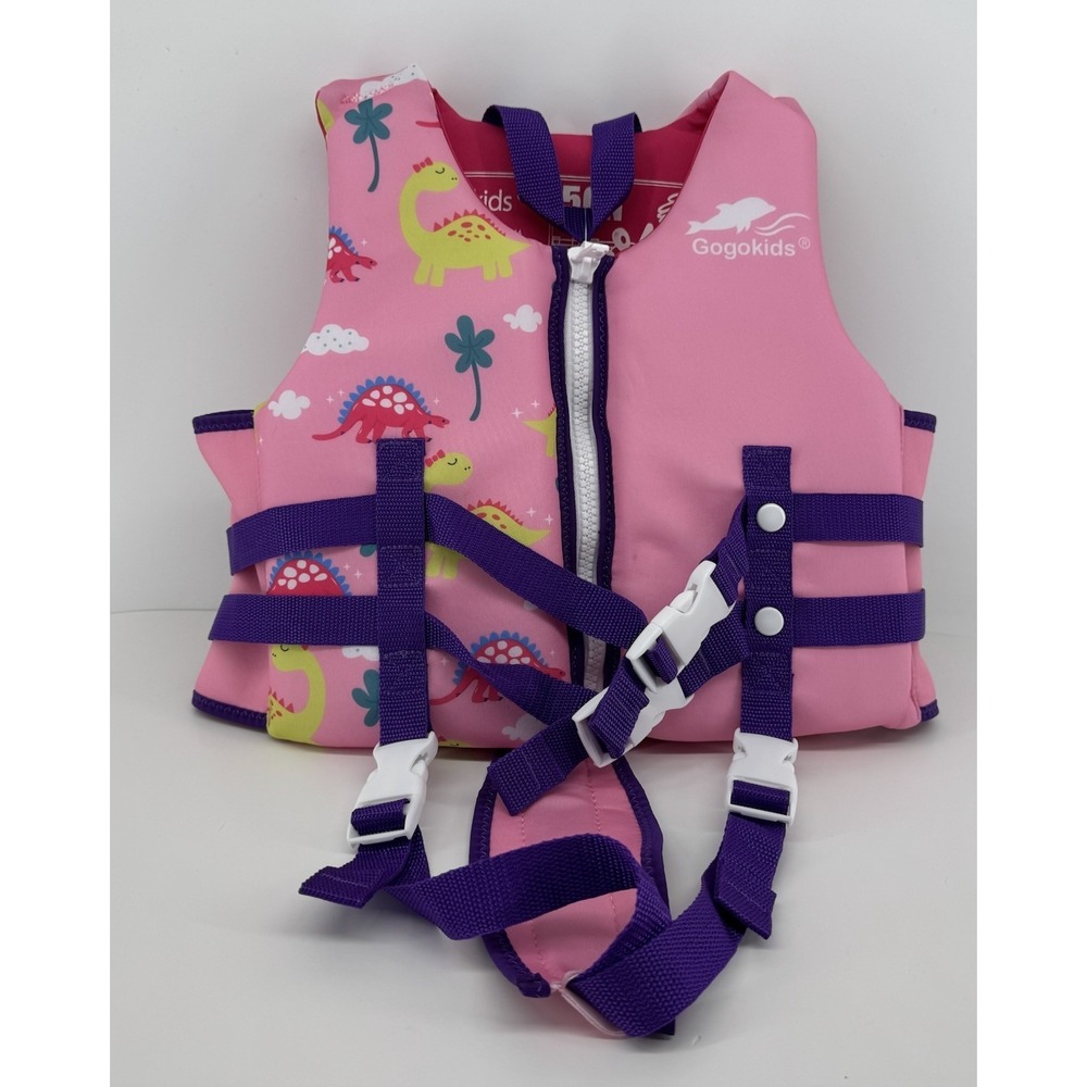 Gogokids Kids Swim Float Vest Life Jacket Pink Dino Size L NWT 50N